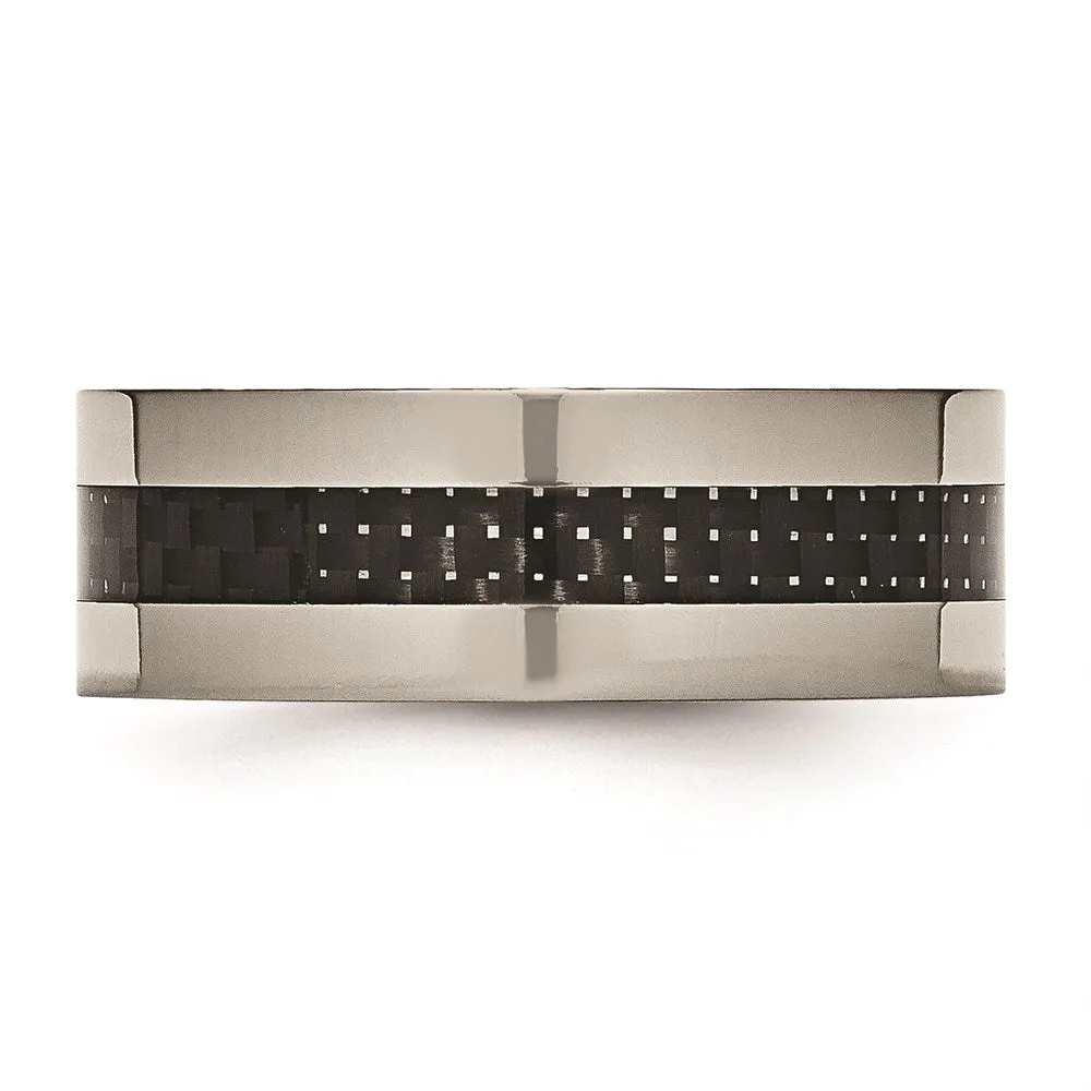 Titanium Polished w/Black Carbon Fiber Inlay Flat 8mm Band | TB177