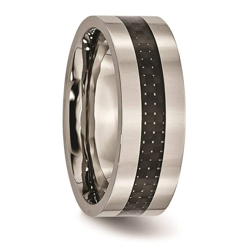 Titanium Polished w/Black Carbon Fiber Inlay Flat 8mm Band | TB177