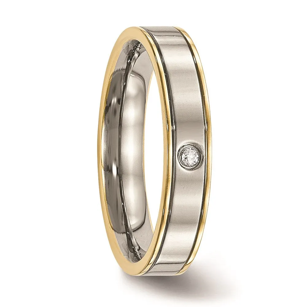 Titanium Polished Yellow IP Grooved Comfort Back CZ Ring | TB472