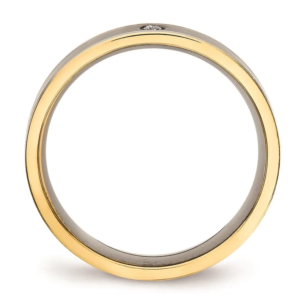 Titanium Polished Yellow IP Grooved Comfort Back CZ Ring | TB472