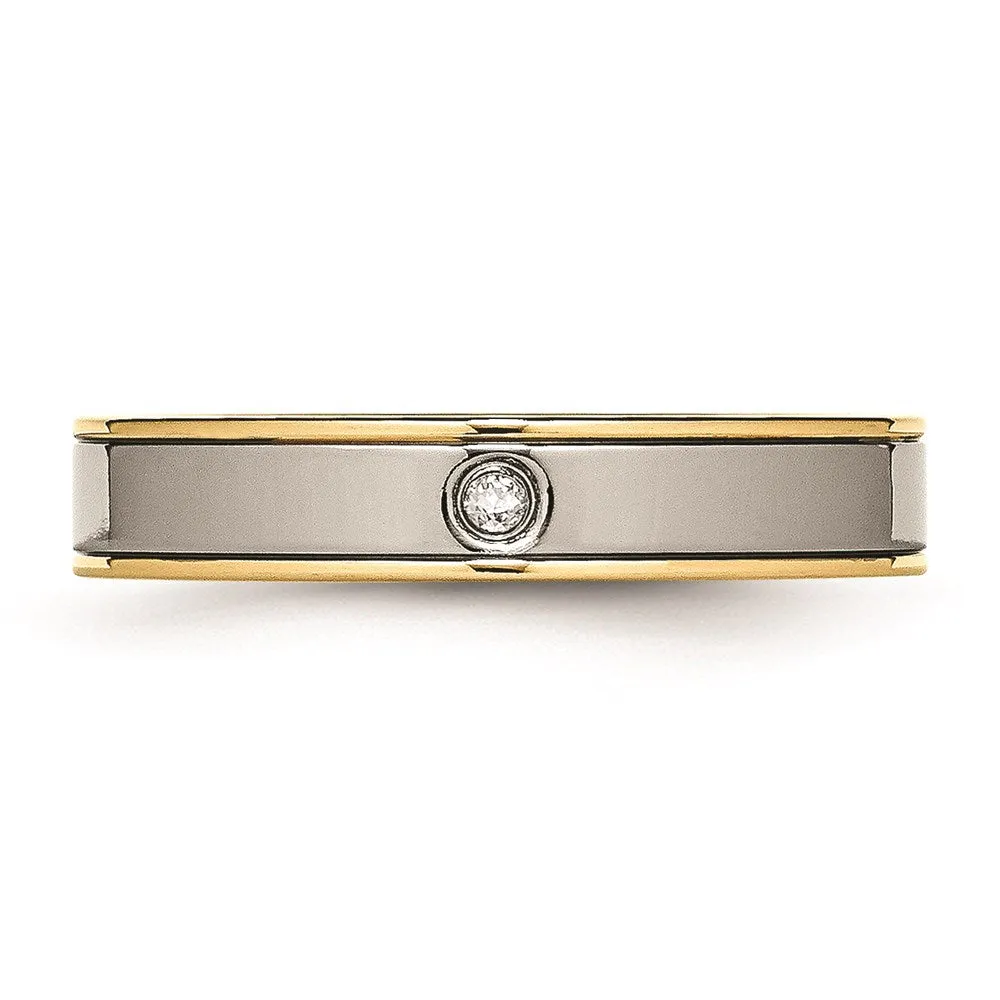 Titanium Polished Yellow IP Grooved Comfort Back CZ Ring | TB472