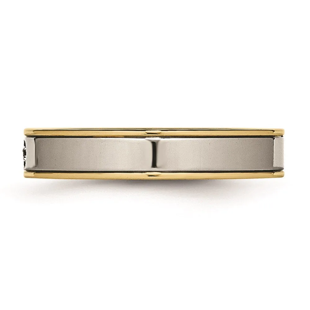 Titanium Polished Yellow IP Grooved Comfort Back CZ Ring | TB472