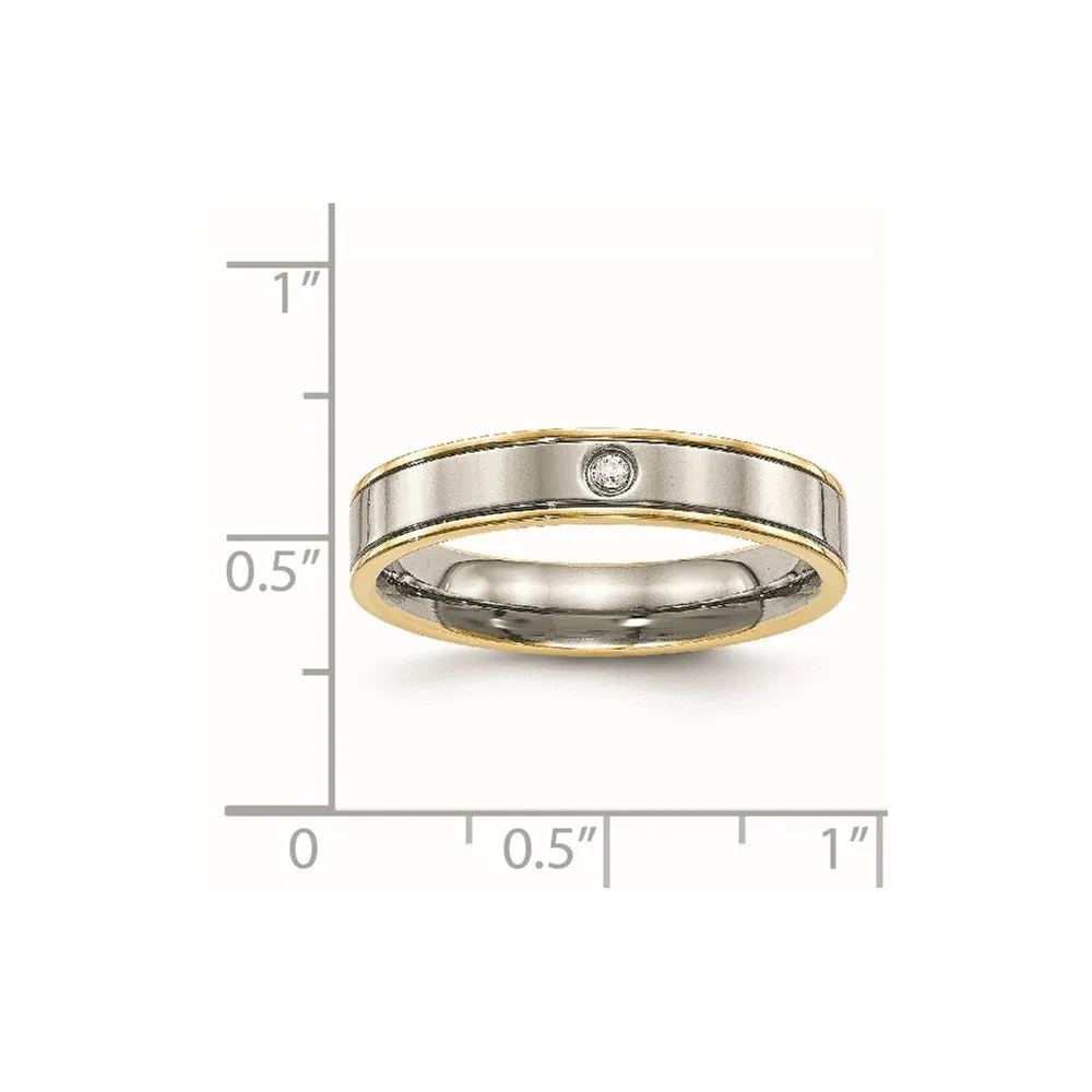 Titanium Polished Yellow IP Grooved Comfort Back CZ Ring | TB472