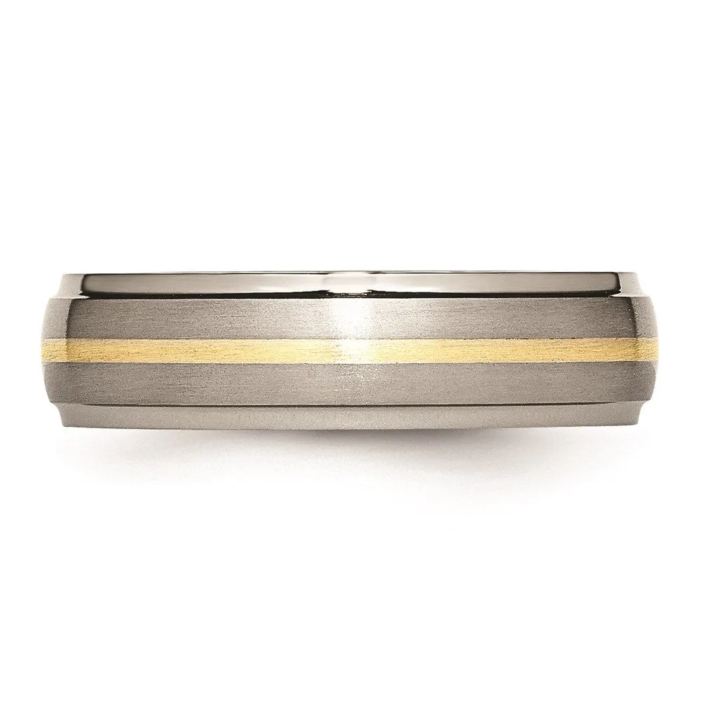 Titanium Ridged Edge 14k Yellow Inlay 6mm Brushed/Polished Band | TB100