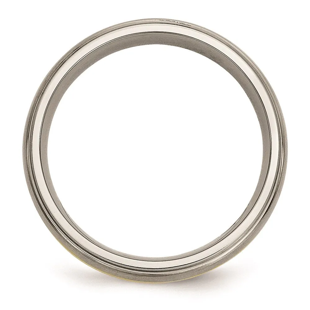 Titanium Ridged Edge 14k Yellow Inlay 6mm Brushed/Polished Band | TB100