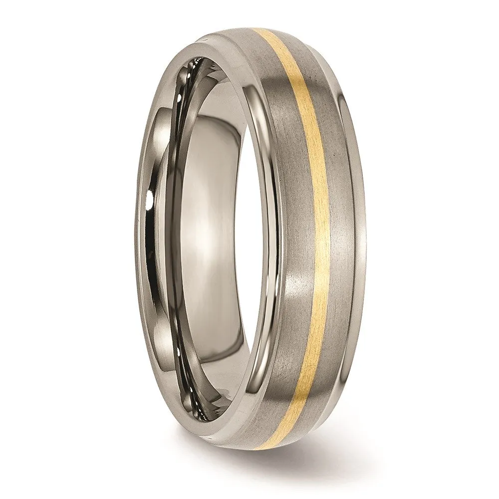 Titanium Ridged Edge 14k Yellow Inlay 6mm Brushed/Polished Band | TB100