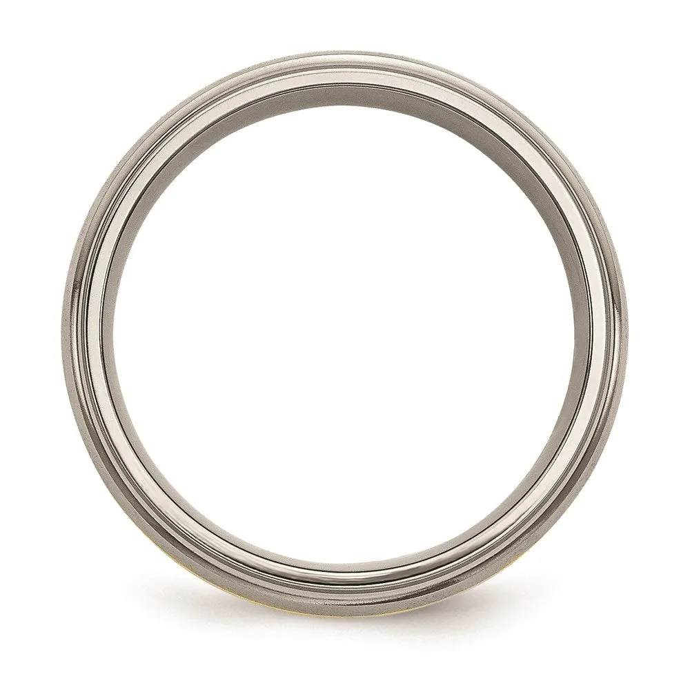 Titanium Ridged Edge 14k Yellow Inlay 8mm Brushed/Polished Band | TB102