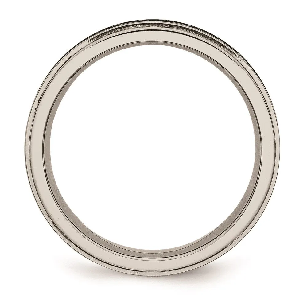 Titanium Ridged Edge Black Enamel Braid Design 6mm Polished Band | TB193