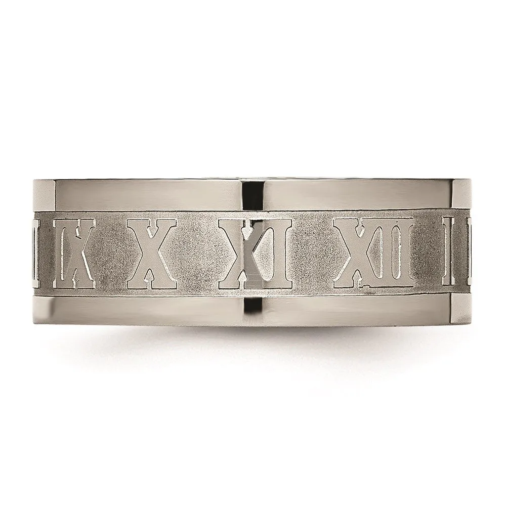 Titanium Roman Numerals 8mm Satin & Polished Flat Band | TB346