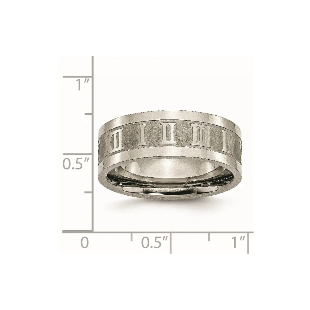 Titanium Roman Numerals 8mm Satin & Polished Flat Band | TB346