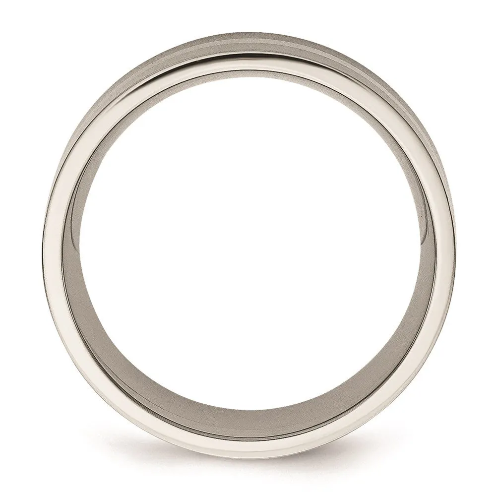 Titanium Sterling Silver Inlay Flat 8mm Brushed Band | TB207