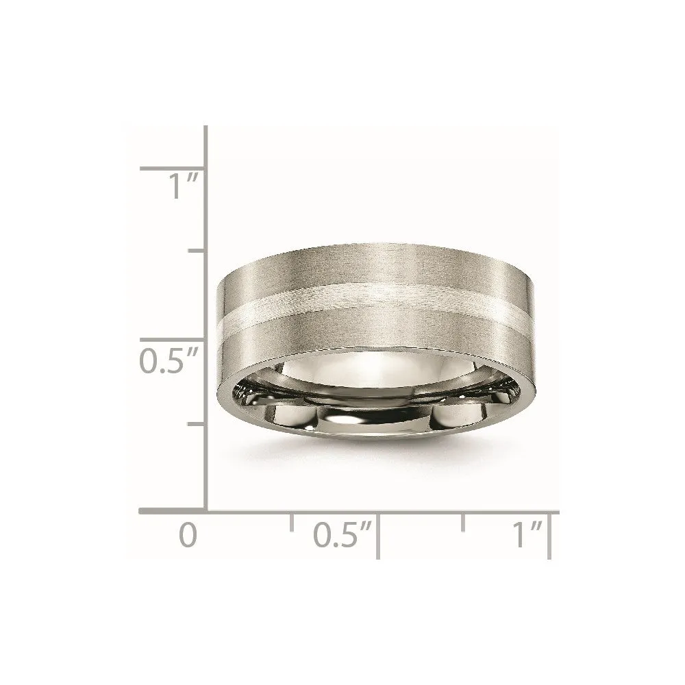 Titanium Sterling Silver Inlay Flat 8mm Brushed Band | TB207