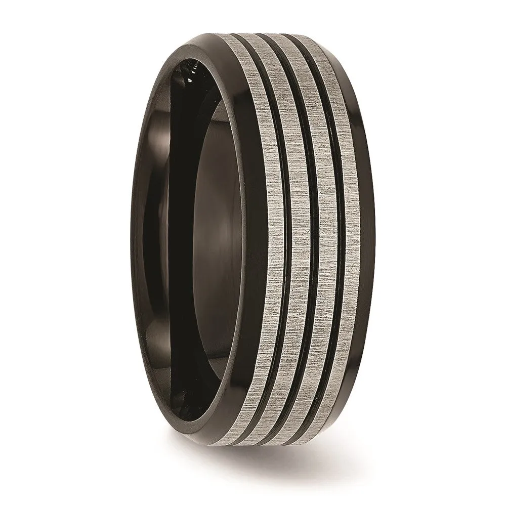 Titanium Striped 8mm Black IP-plated Brushed/Polished Band | TB309