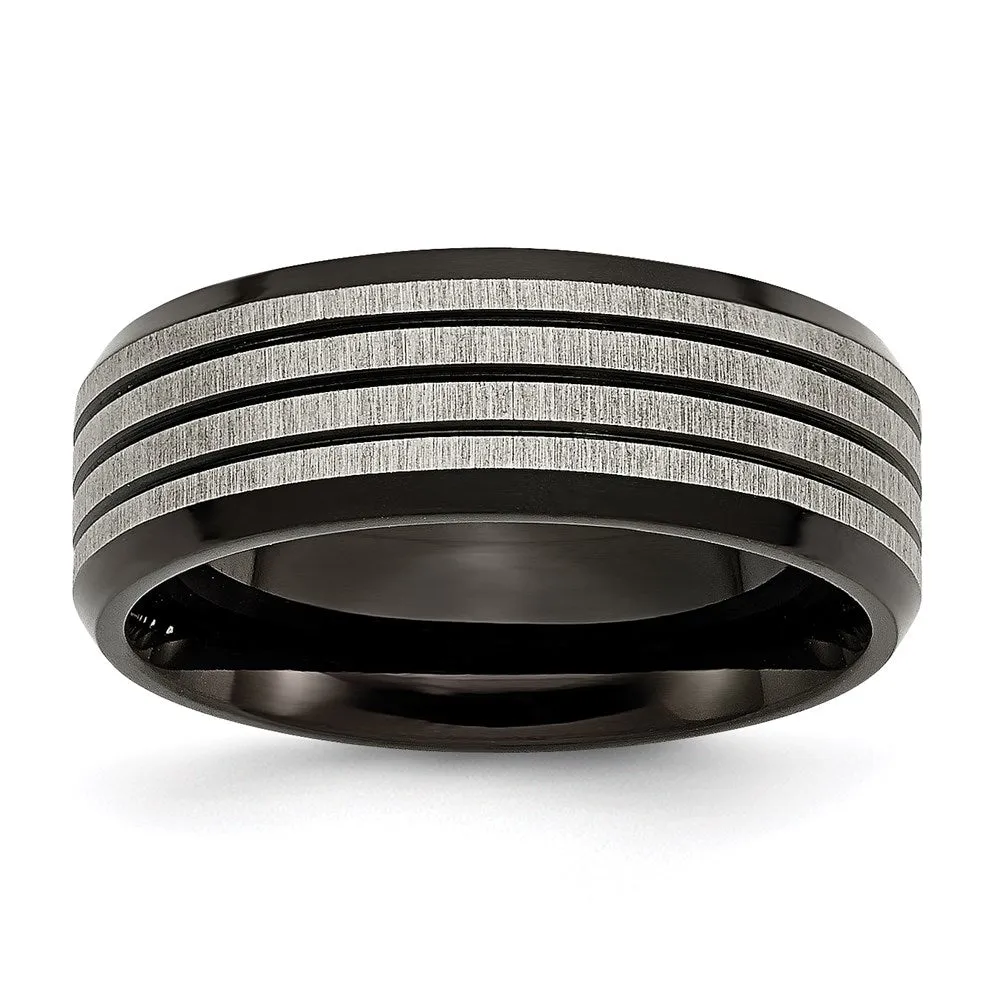 Titanium Striped 8mm Black IP-plated Brushed/Polished Band | TB309