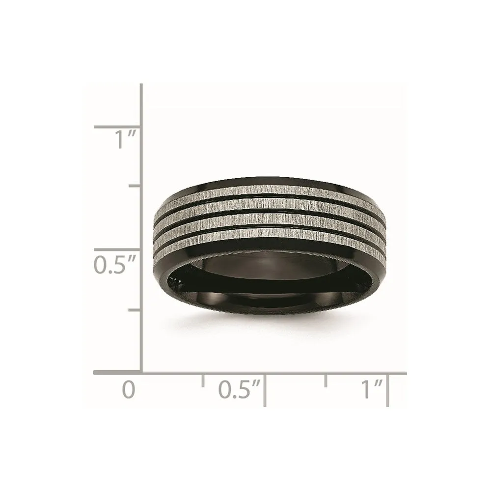 Titanium Striped 8mm Black IP-plated Brushed/Polished Band | TB309