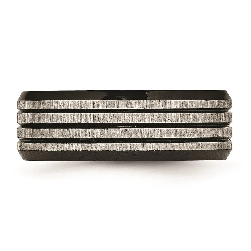 Titanium Striped 8mm Black IP-plated Brushed/Polished Band | TB309