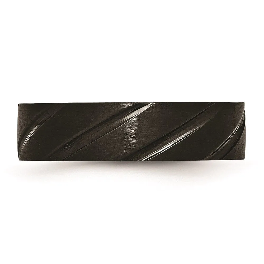 Titanium Swirl Design Black IP-plated 6mm Brushed/Polished Band | TB349