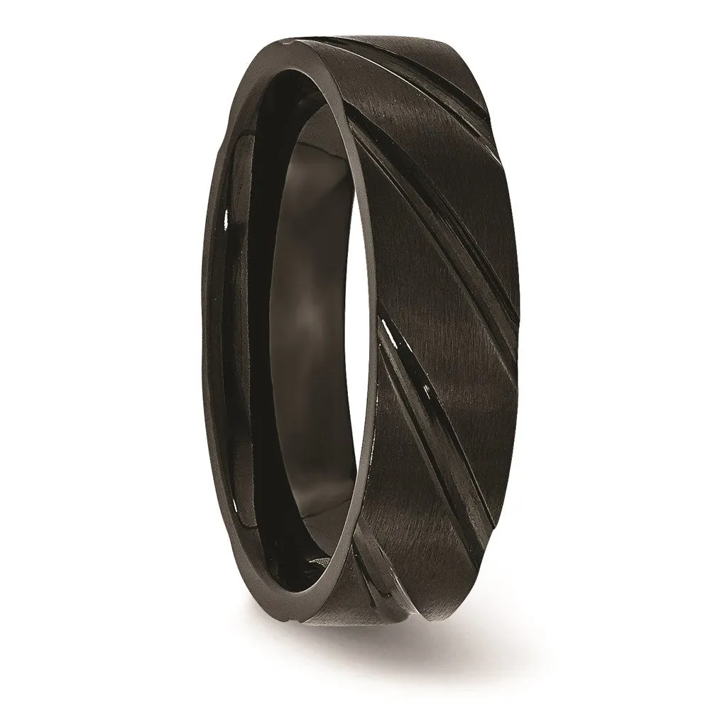 Titanium Swirl Design Black IP-plated 6mm Brushed/Polished Band | TB349