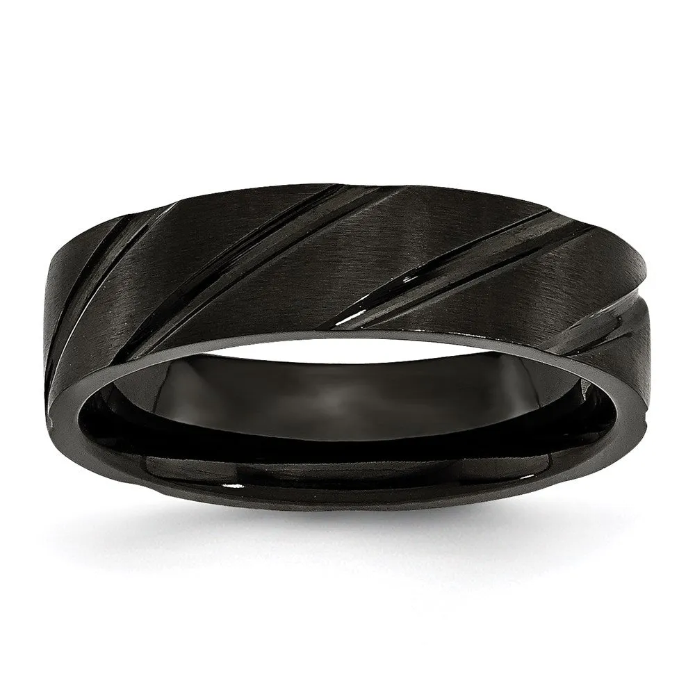 Titanium Swirl Design Black IP-plated 6mm Brushed/Polished Band | TB349