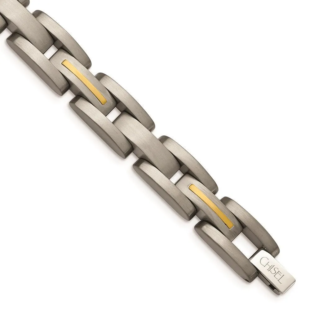 Titanium with 14k Yellow Inlay Accent Bracelet 
