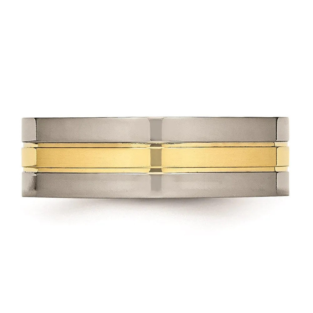 Titanium Yellow IP-plated Grooved 7mm Polished Band | TB176