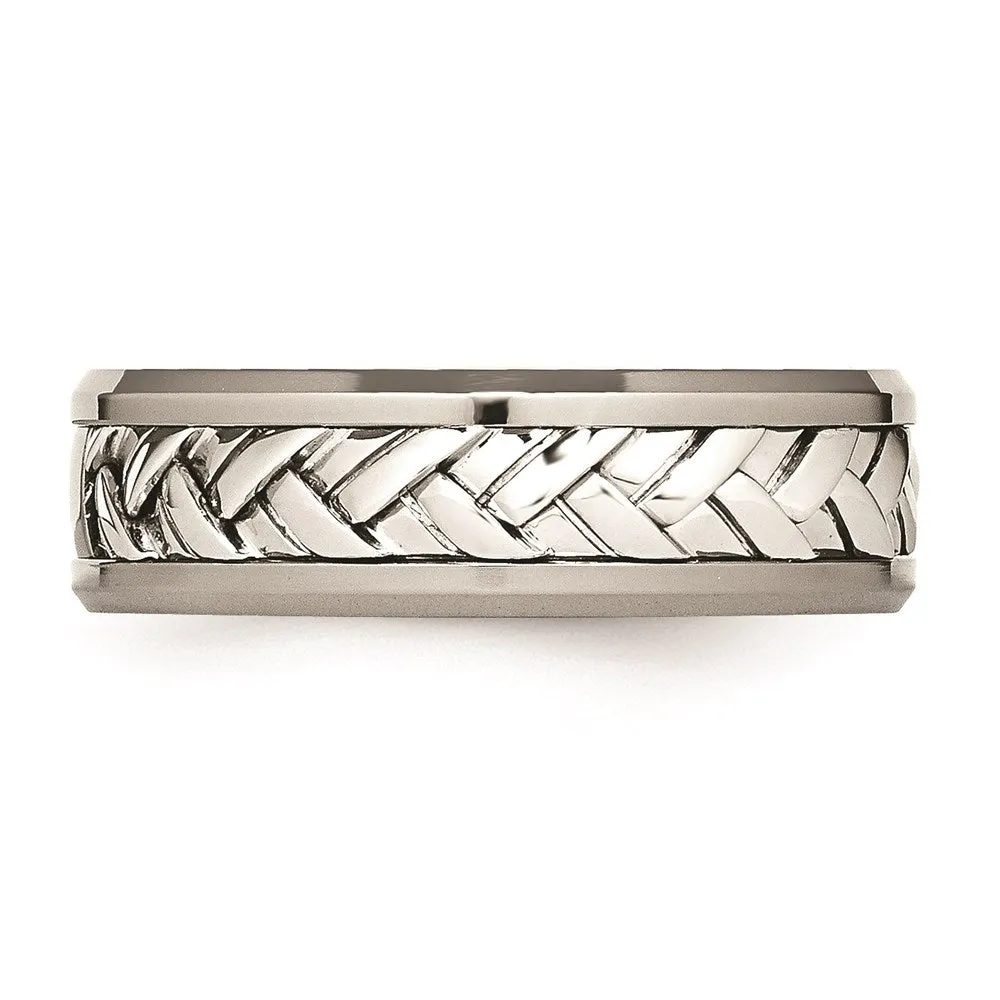 Titanium/Sterling Silver Inlay Polished 1pt. Diamond 7mm Band | TB440A