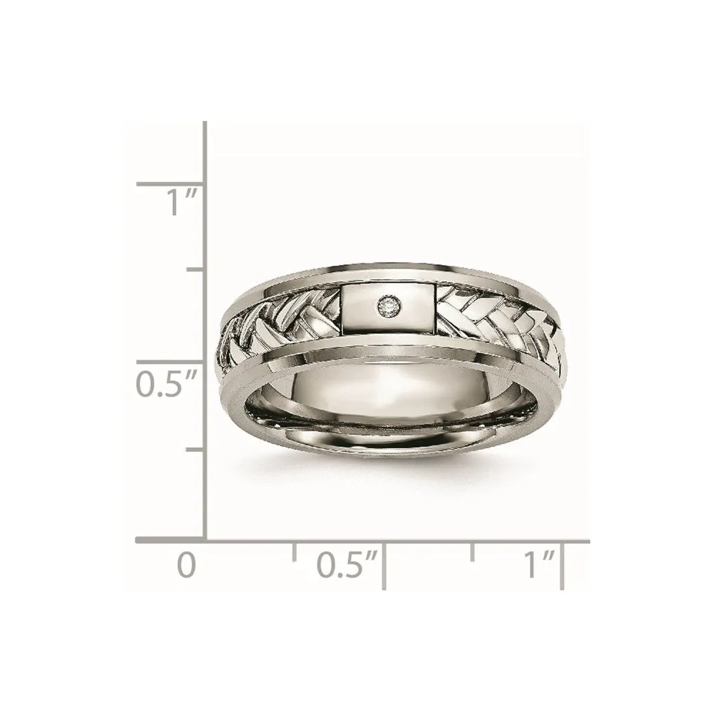 Titanium/Sterling Silver Inlay Polished 1pt. Diamond 7mm Band | TB440A