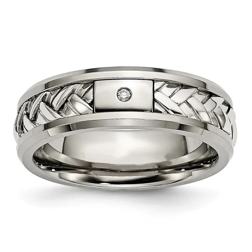 Titanium/Sterling Silver Inlay Polished 1pt. Diamond 7mm Band | TB440A