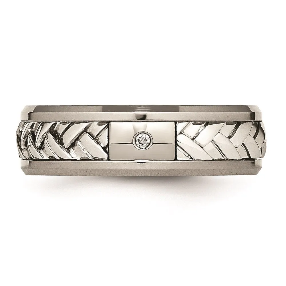 Titanium/Sterling Silver Inlay Polished 1pt. Diamond 7mm Band | TB440A