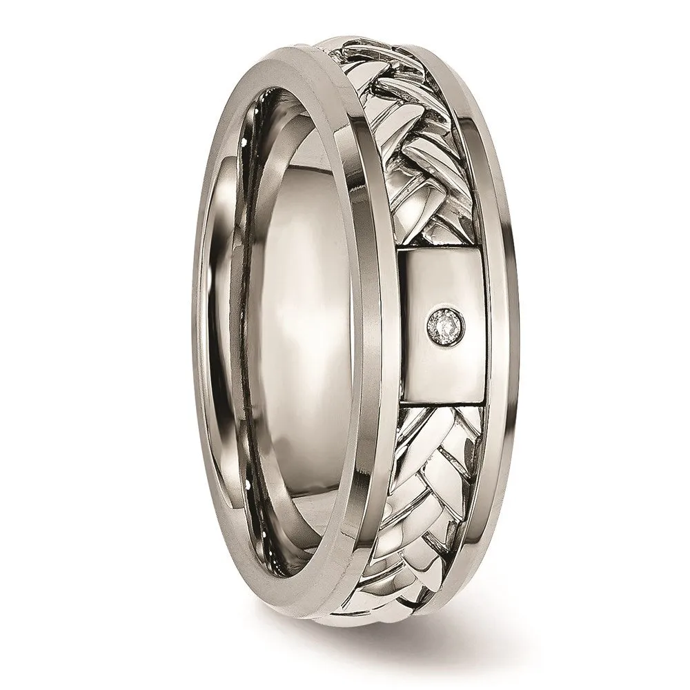 Titanium/Sterling Silver Inlay Polished 1pt. Diamond 7mm Band | TB440A