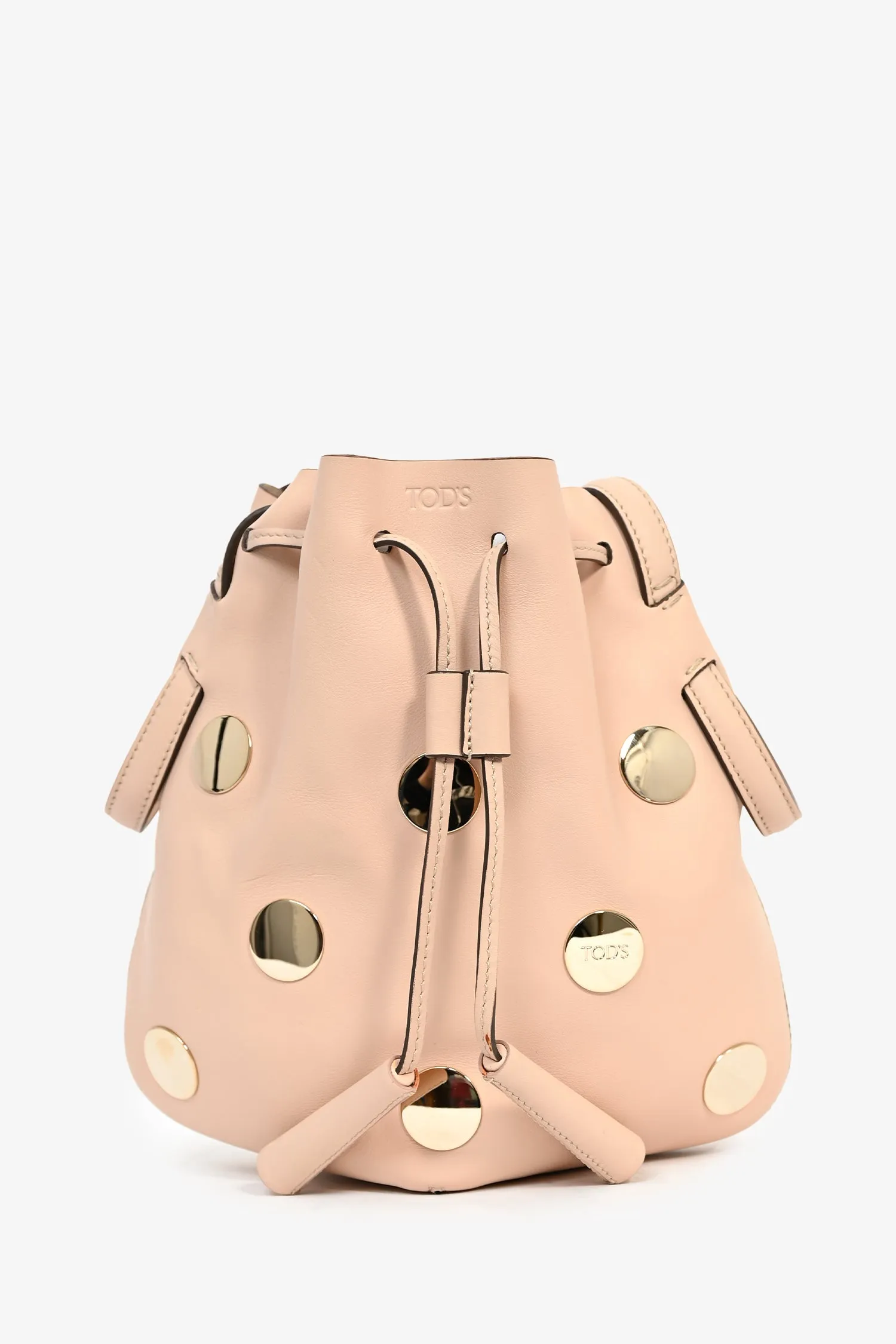 Tod\'s Light Pink Leather Gold Studded 'Secchiello' Bucket Bag with Strap handbags bulk sale