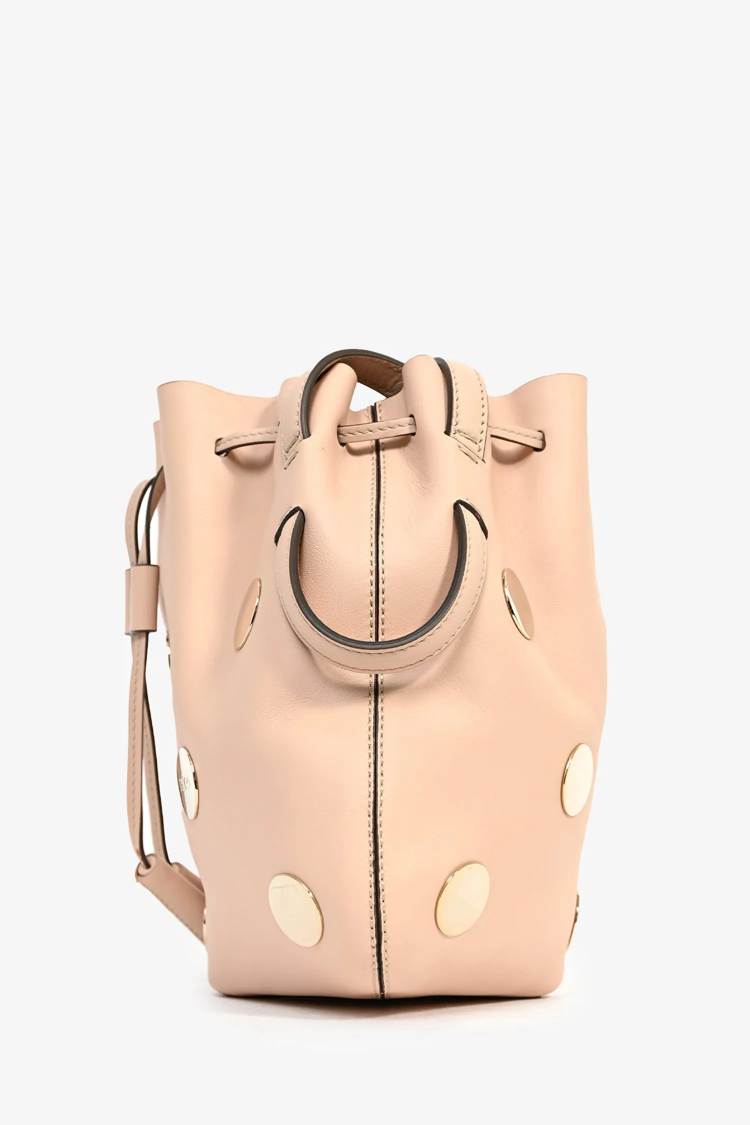 Tod\'s Light Pink Leather Gold Studded 'Secchiello' Bucket Bag with Strap