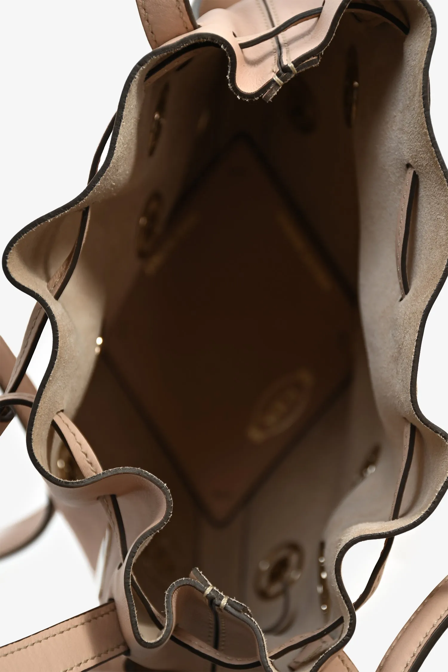 Tod\'s Light Pink Leather Gold Studded 'Secchiello' Bucket Bag with Strap
