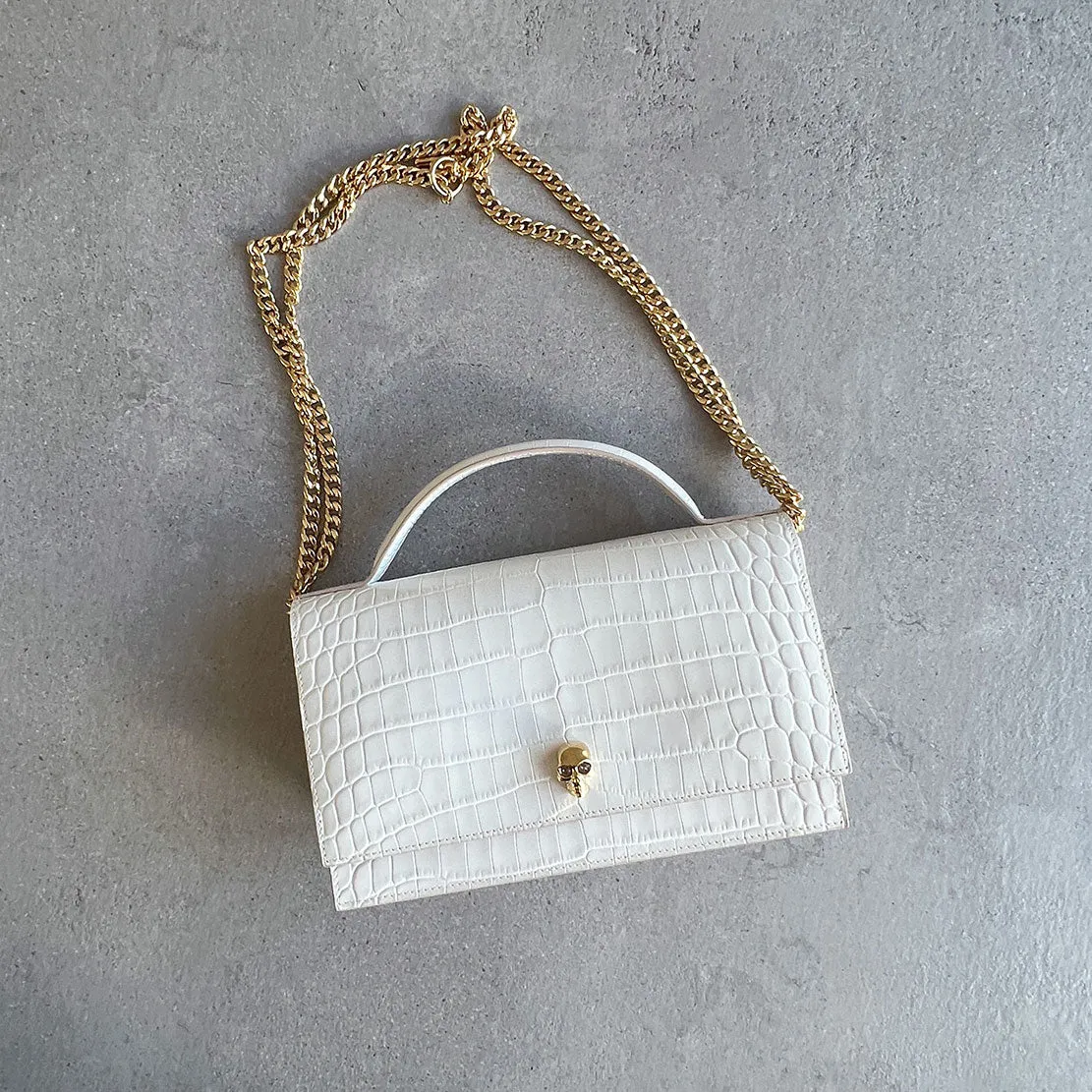 Top Handle Skull Mini Bag Croc, Ivory (G) clutches Pouches buy online