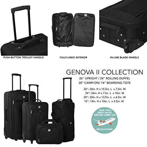 Travelers Club Euro 4-Piece Softside Luggage Set, Black