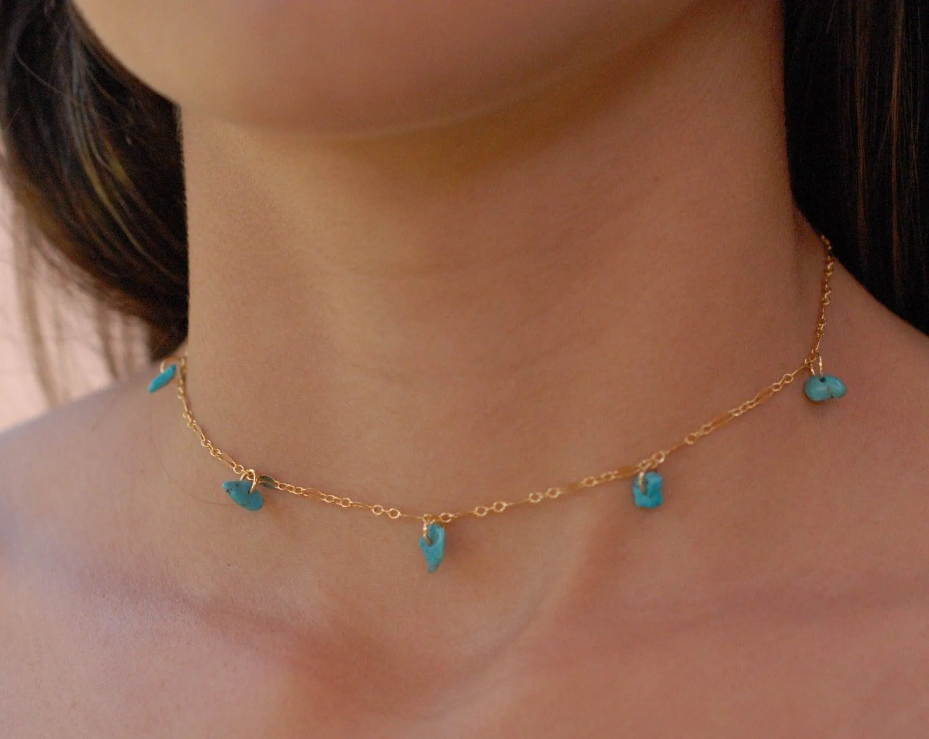 Turquoise Choker ~ Sterling Silver 925 or Gold Filled~MN024