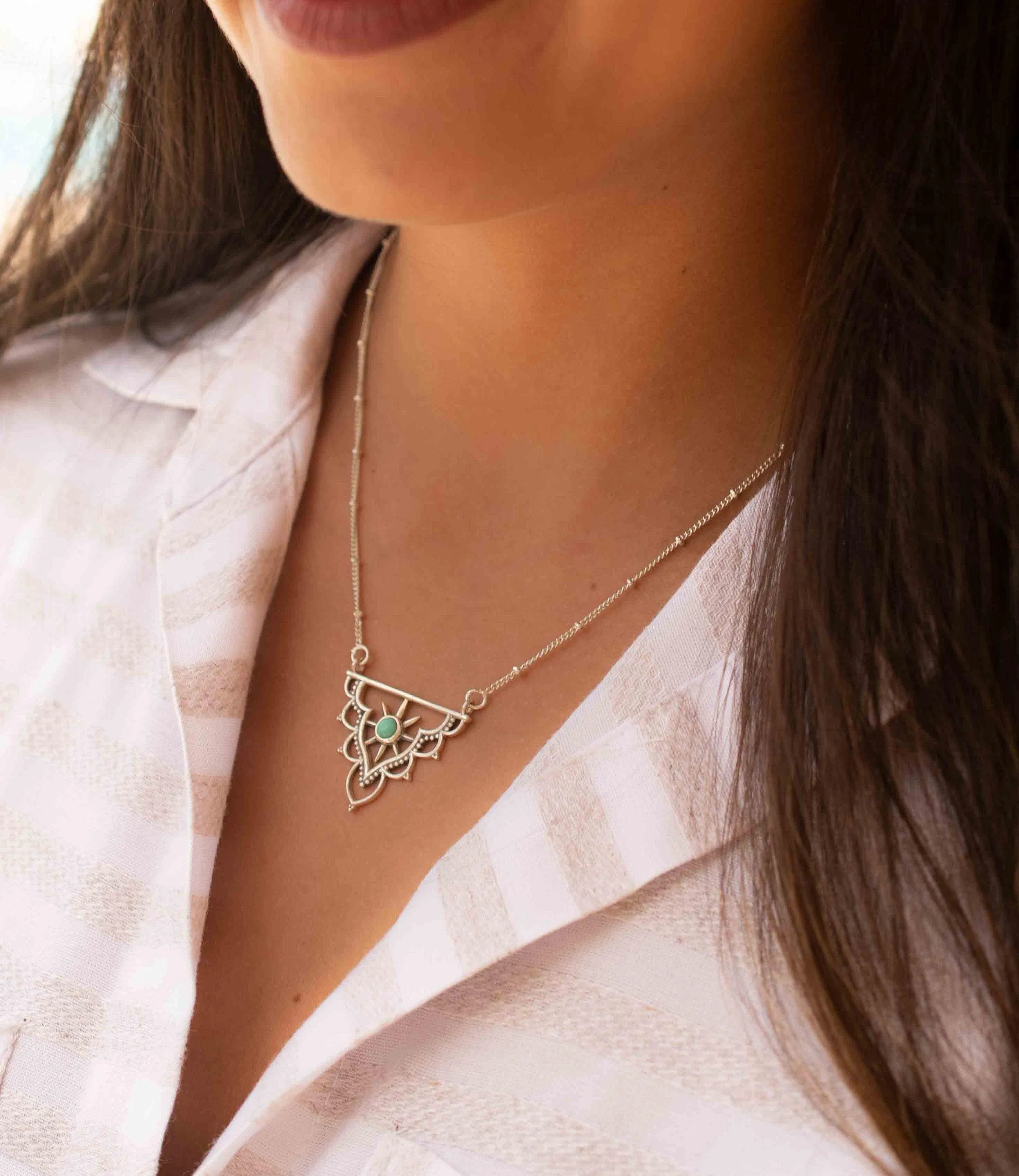 Turquoise Mandala Necklace ~ Sterling Silver 925 ~ MN070