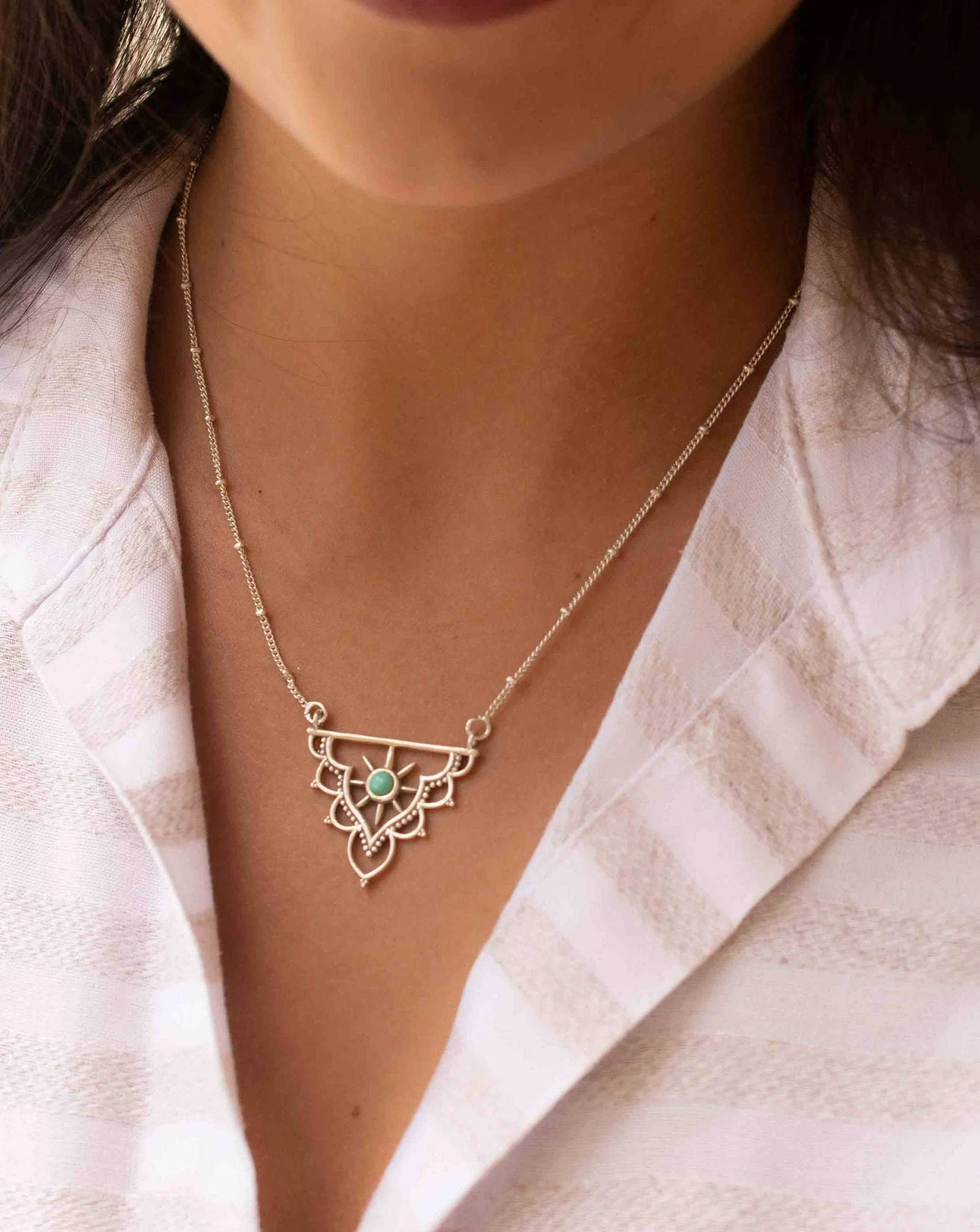 Turquoise Mandala Necklace ~ Sterling Silver 925 ~ MN070