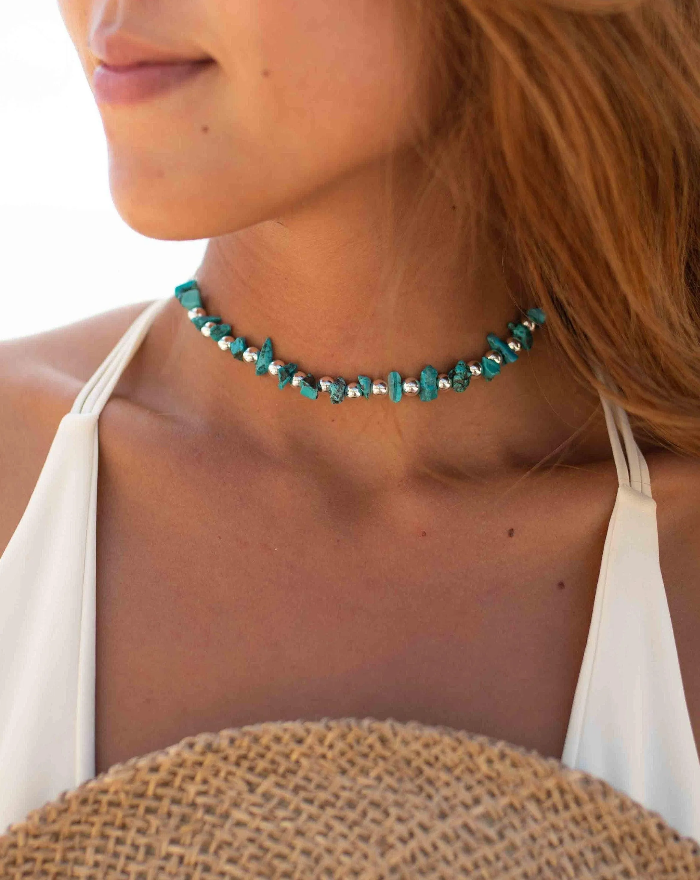 Turquoise necklace ~ Sterling Silver 925 ~ Choker ~ MN093