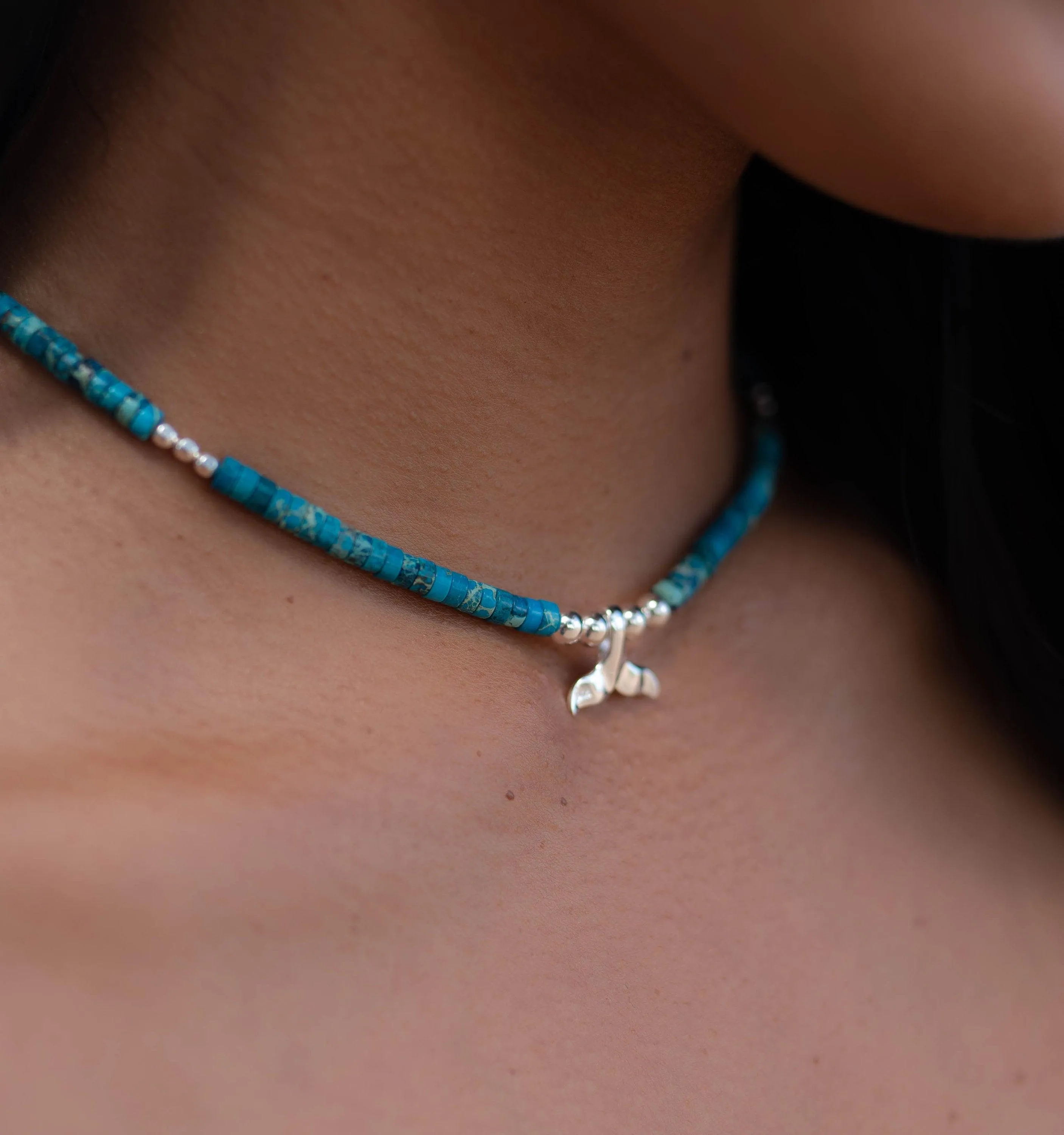 Turquoise whale tail necklace~ Sterling Silver 925~MN061