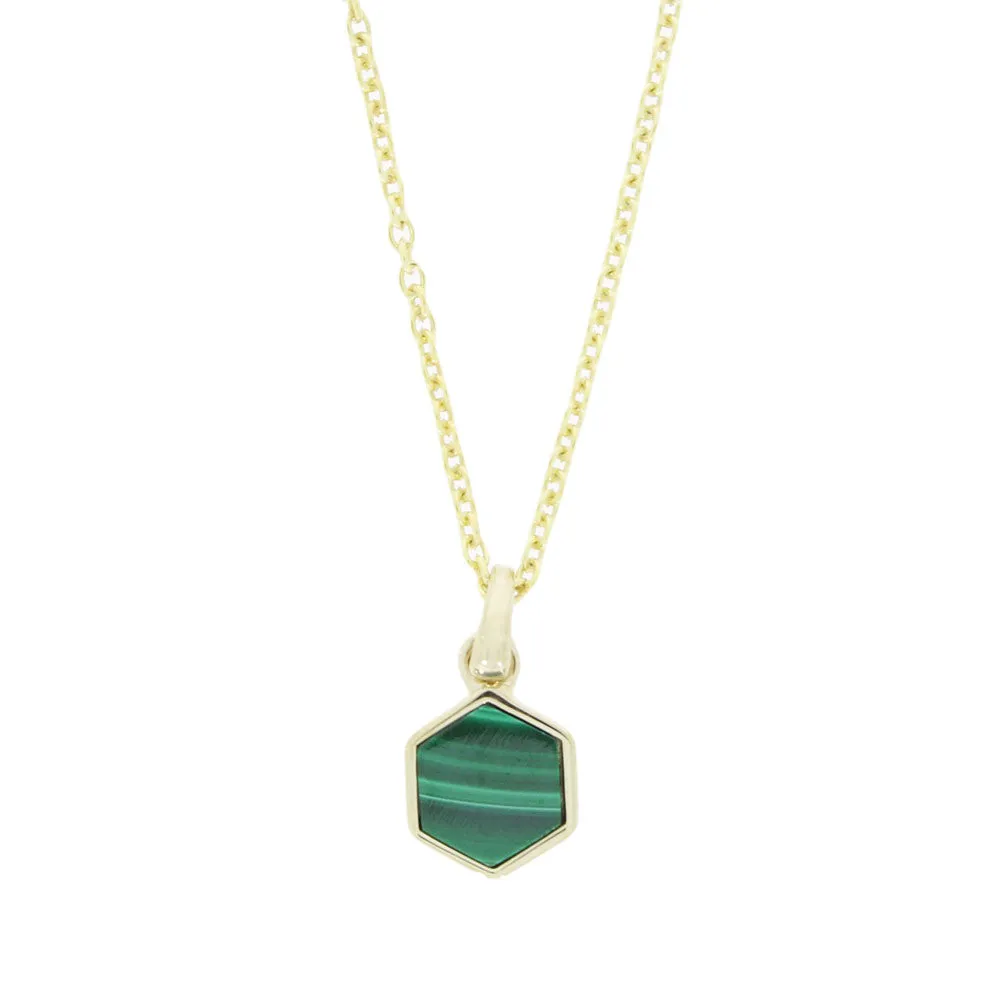 Unique & Co Gold Plated Malachite Hexagon Pendant and Chain MK-887 