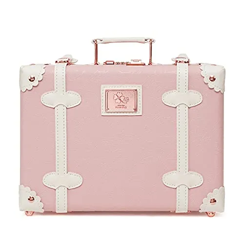 urecity Vintage and Cute Small Suitcase Made with PU Leather and PP - Women and Men Handbag (16", Princess Pink)