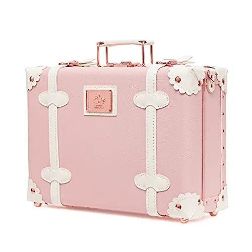 urecity Vintage and Cute Small Suitcase Made with PU Leather and PP - Women and Men Handbag (16", Princess Pink) mega luggage savings