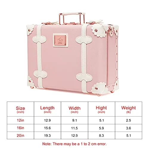 urecity Vintage and Cute Small Suitcase Made with PU Leather and PP - Women and Men Handbag (16", Princess Pink)