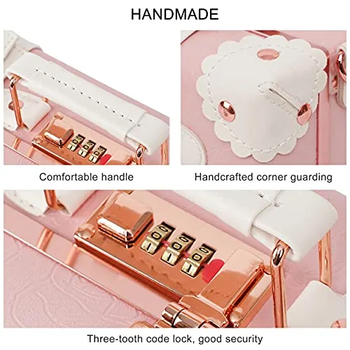 urecity Vintage and Cute Small Suitcase Made with PU Leather and PP - Women and Men Handbag (16", Princess Pink)