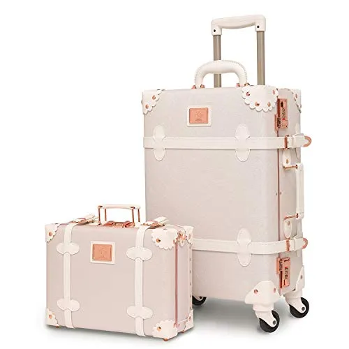 urecity Womens Luxury Vintage Trunk Luggage Set 2 Piece Cute Retro Pink Hardside Suitcase 20" mega luggage savings