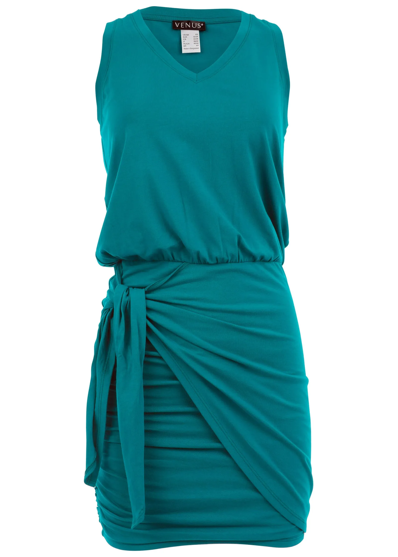 V-Neck Side Wrap Mini Dress - Teal