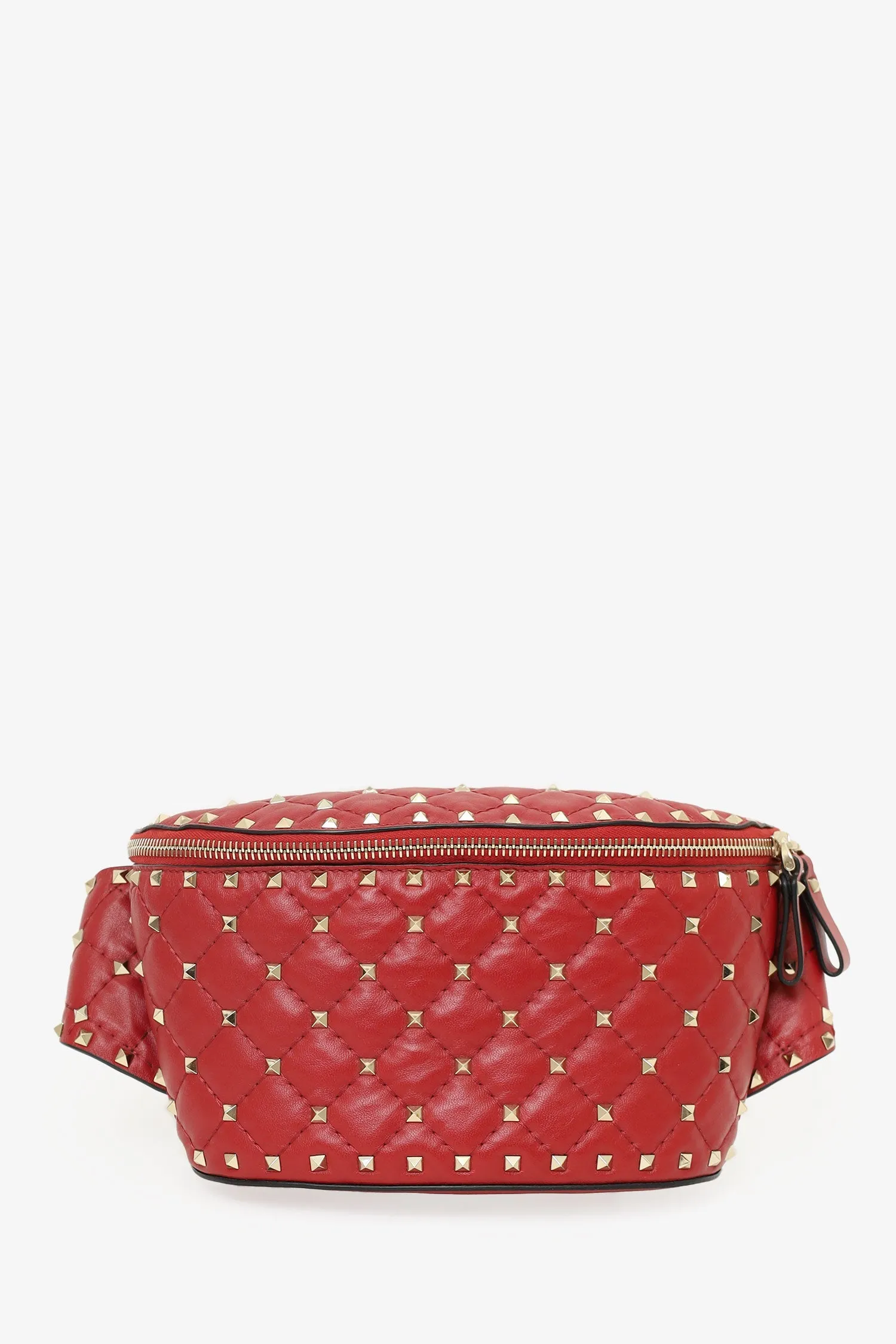Valentino Red Quilted Leather Rockstud Spike Belt Bag with Tag handbags bulk sale