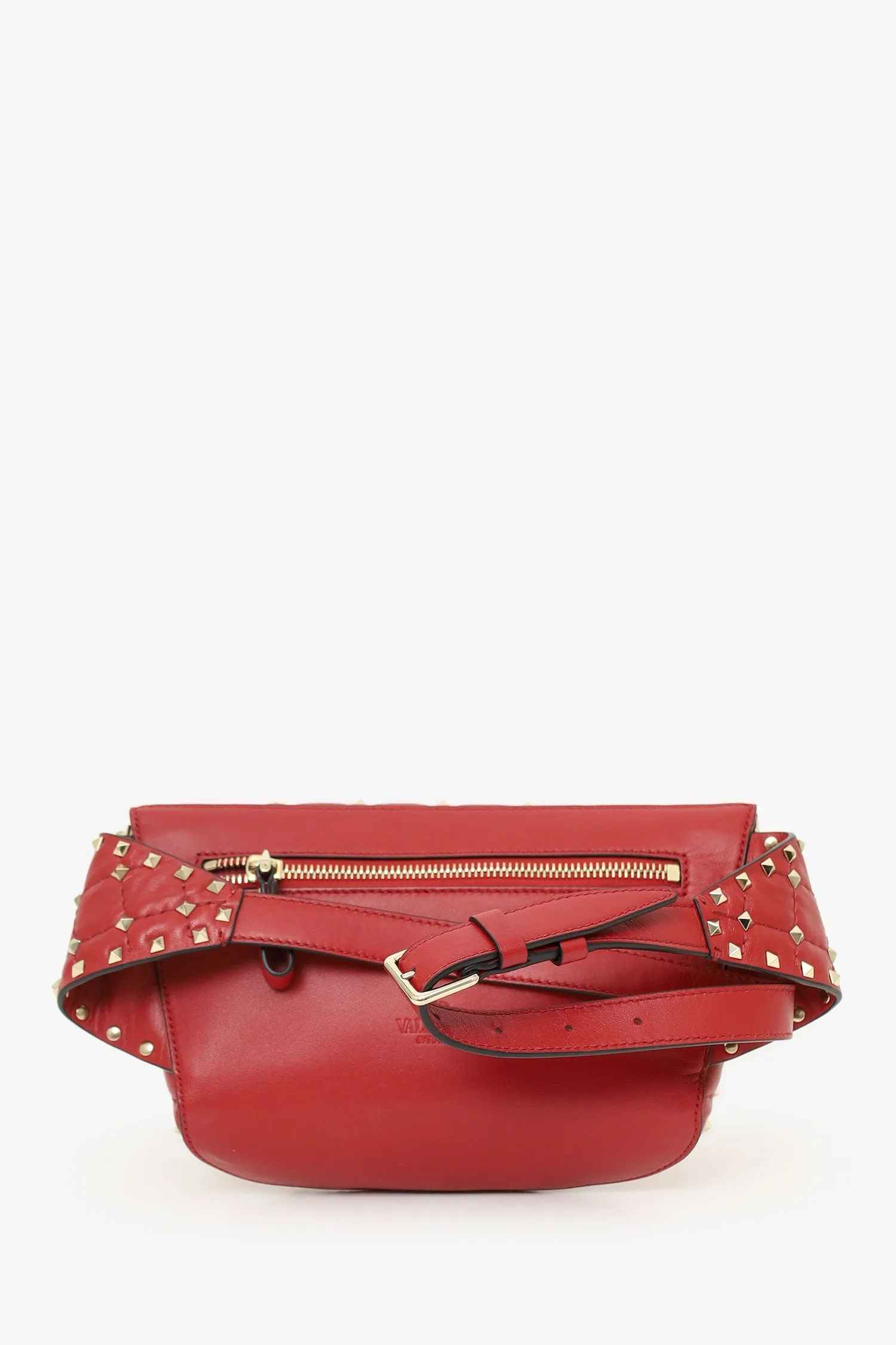 Valentino Red Quilted Leather Rockstud Spike Belt Bag with Tag