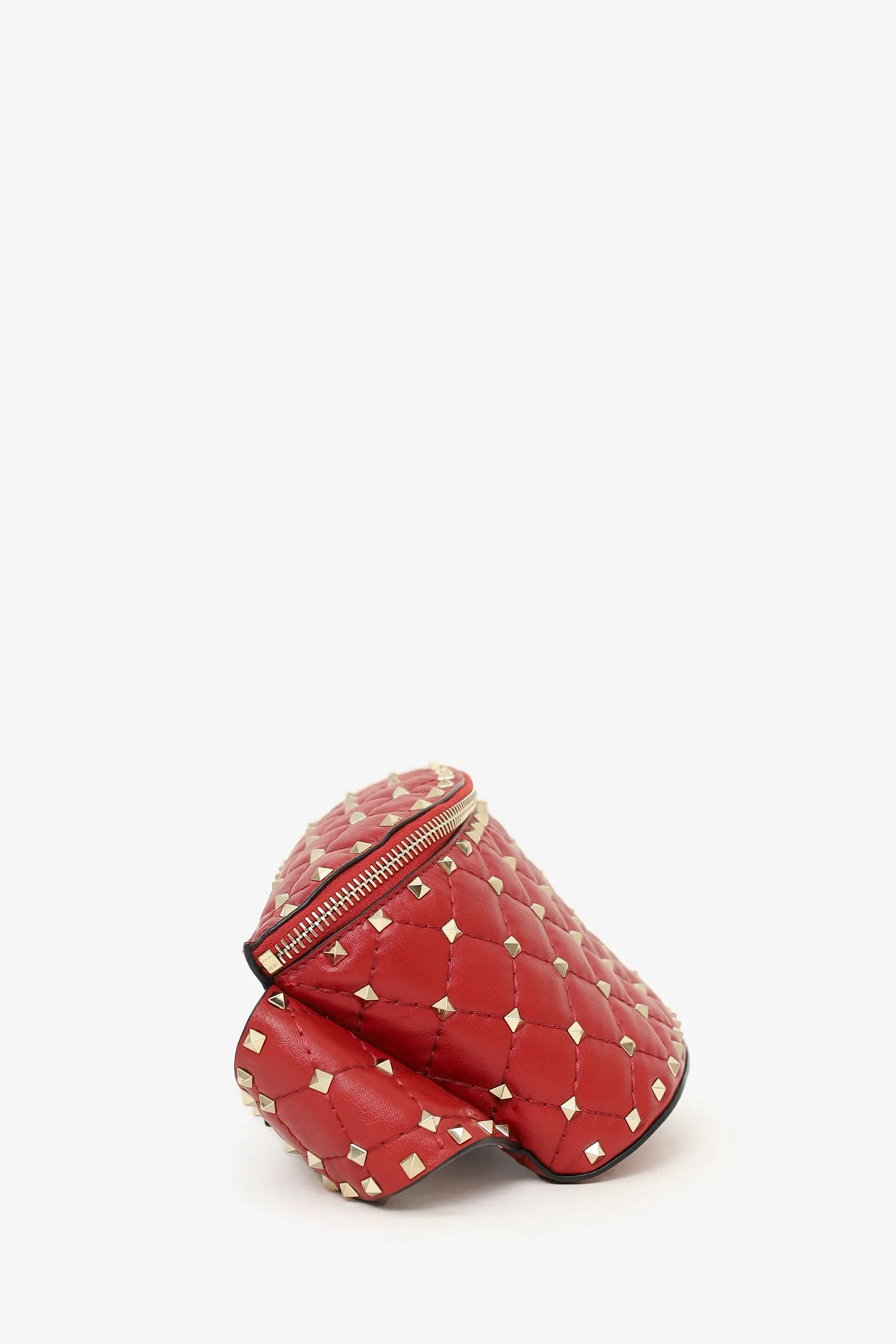 Valentino Red Quilted Leather Rockstud Spike Belt Bag with Tag